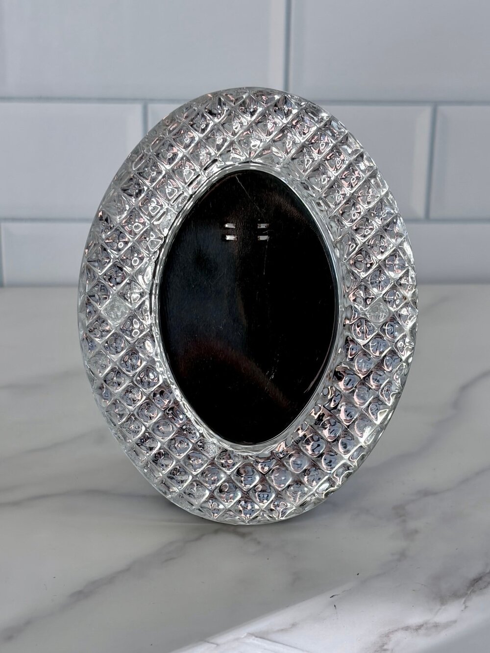 Vintage Oval Glass Frame Rhinestone Textured Whimsigoth Ornate Decor
